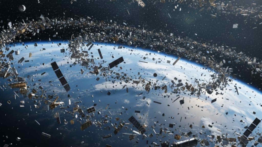 Detritos orbitais podem comprometer internet, clima e navegação (Imagem: Gerada por IA/ Gemini)