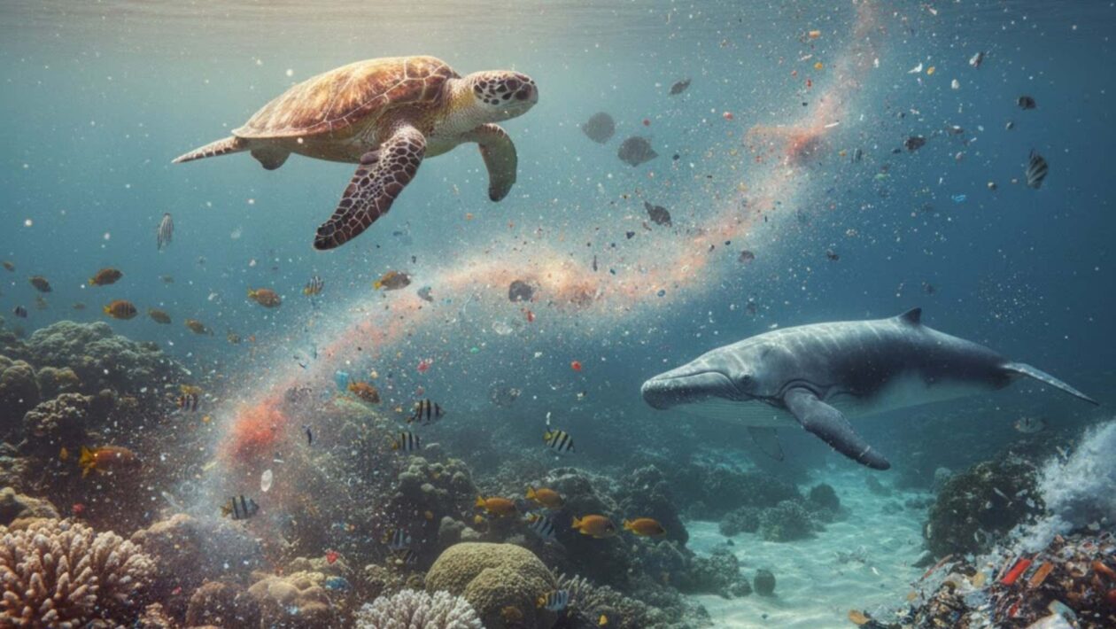 Aquecimento global intensifica a poluição por microplásticos no planeta (Imagem: Gerada por IA/ Gemini)