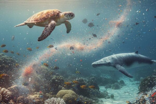 Aquecimento global intensifica a poluição por microplásticos no planeta (Imagem: Gerada por IA/ Gemini)