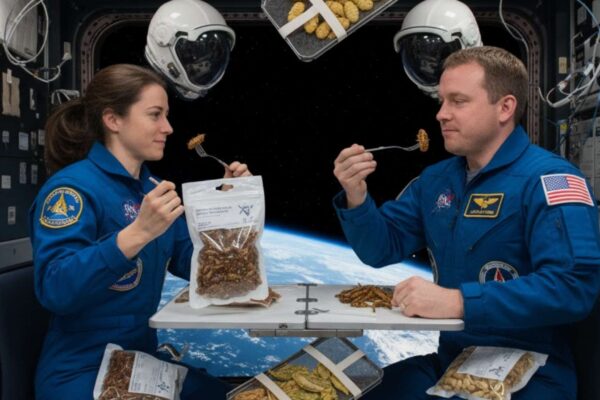 Insetos podem ser fonte sustentável de alimento em missões espaciais. (Imagem: Gerada por IA/ Gemini)