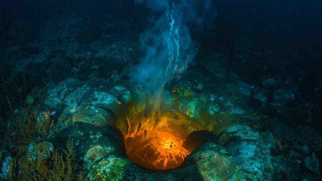 Vida ativa surge em ambiente submarino altamente alcalino. (Imagem: Gerada por IA/ Canva Pro)

