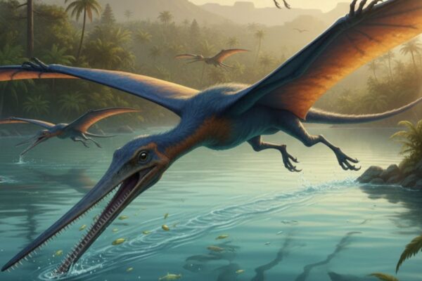 Fóssil raro mostra pterossauro filtrador do Cretáceo Inferior. (Foto: Gerada por IA via Gemini)