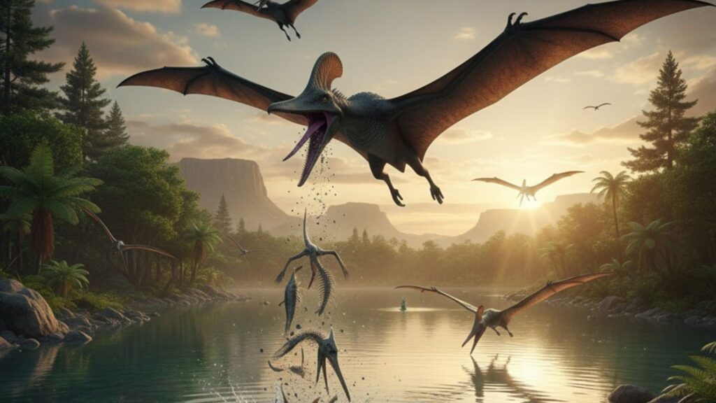 Descoberta amplia conhecimento sobre pterossauros filtradores antigos. (Foto: Gerada por IA via Gemini)