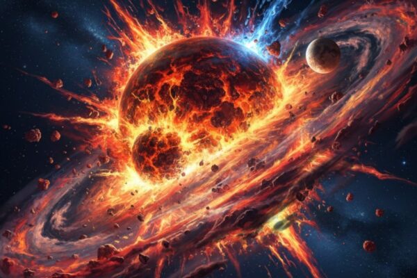 Impacto ancestral que criou a Terra e a Lua ganha novas explicações. (Imagem: Gerada por IA/ Gemini)