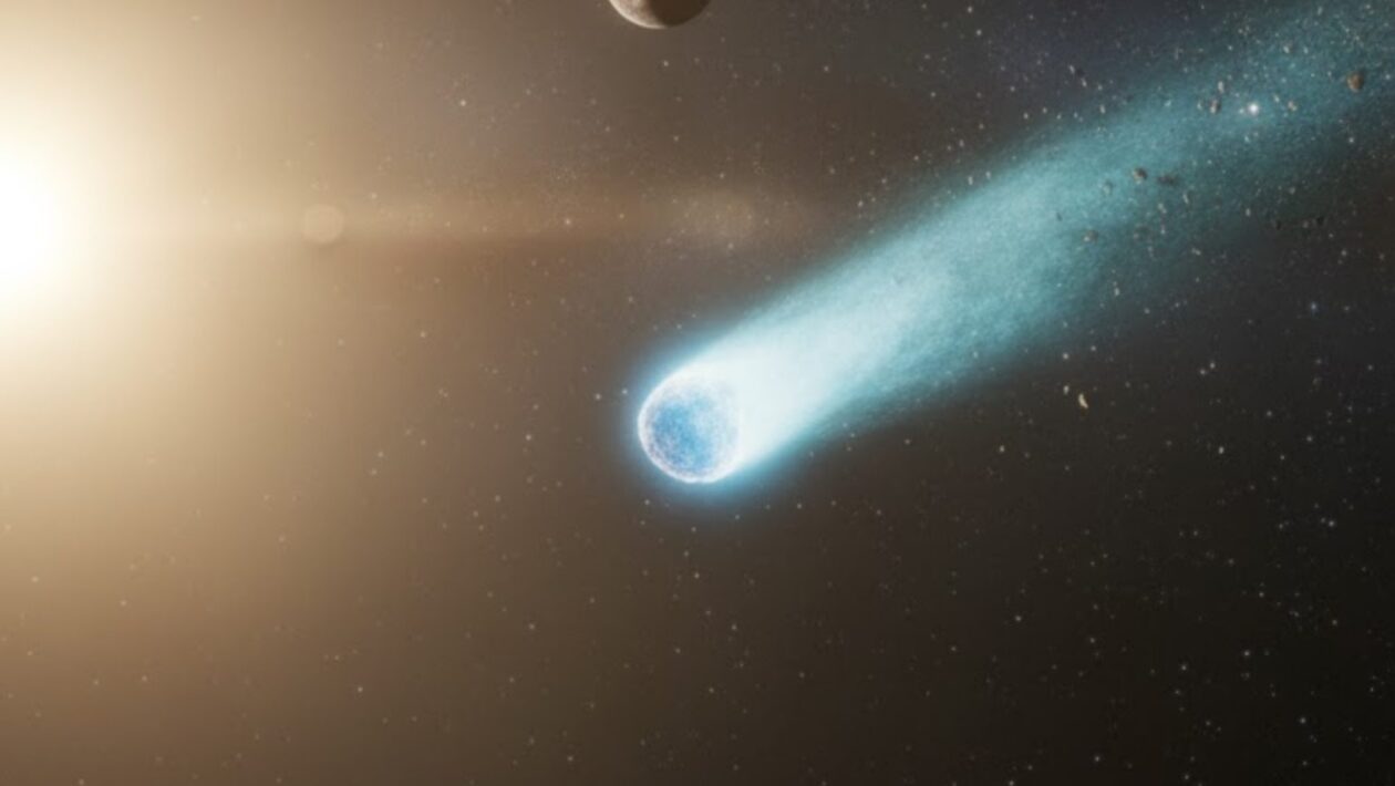 Cometa alienígena passa pelo Sol e surpreende astrônomos com sua química (Imagem: Gerada por IA/ Gemini)