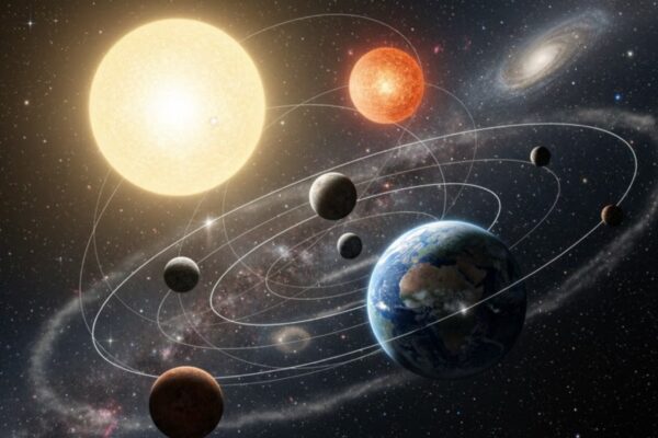 Sistema binário próximo pode abrigar pequenos planetas potencialmente habitáveis (Imagem: Gerada por IA/ Gemini)