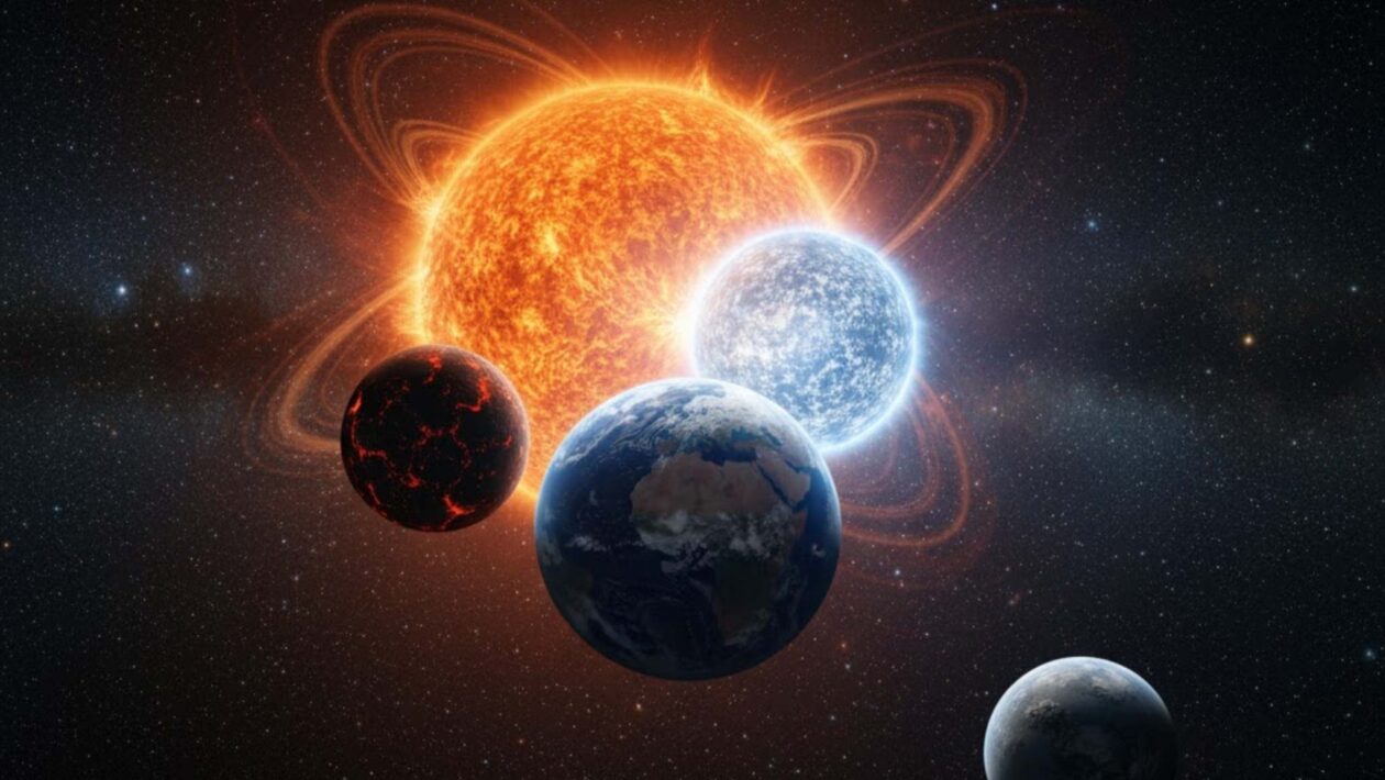 Trio de planetas rochosos é descoberto em sistema binário próximo (Imagem: Gerada por IA/ Gemini)