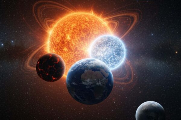 Trio de planetas rochosos é descoberto em sistema binário próximo (Imagem: Gerada por IA/ Gemini)