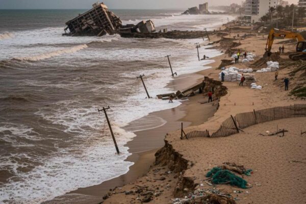 Até metade das praias do mundo pode desaparecer até 2100 (Imagem: Gerada por IA/ Gemini)