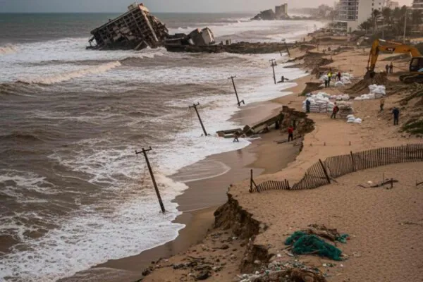 Até metade das praias do mundo pode desaparecer até 2100 (Imagem: Gerada por IA/ Gemini)
