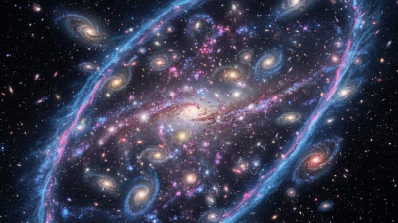 Choques de galáxias criam relíquias de rádio gigantescos no universo (Imagem: Gerada por IA/ Gemini)