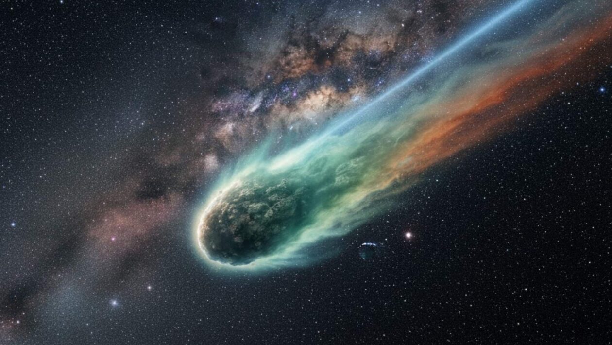 Cometa interestelar 3I/ATLAS emite sinal de rádio inédito (Imagem: Gerada por IA/ Gemini)