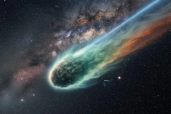 Cometa interestelar 3I/ATLAS emite sinal de rádio inédito (Imagem: Gerada por IA/ Gemini)