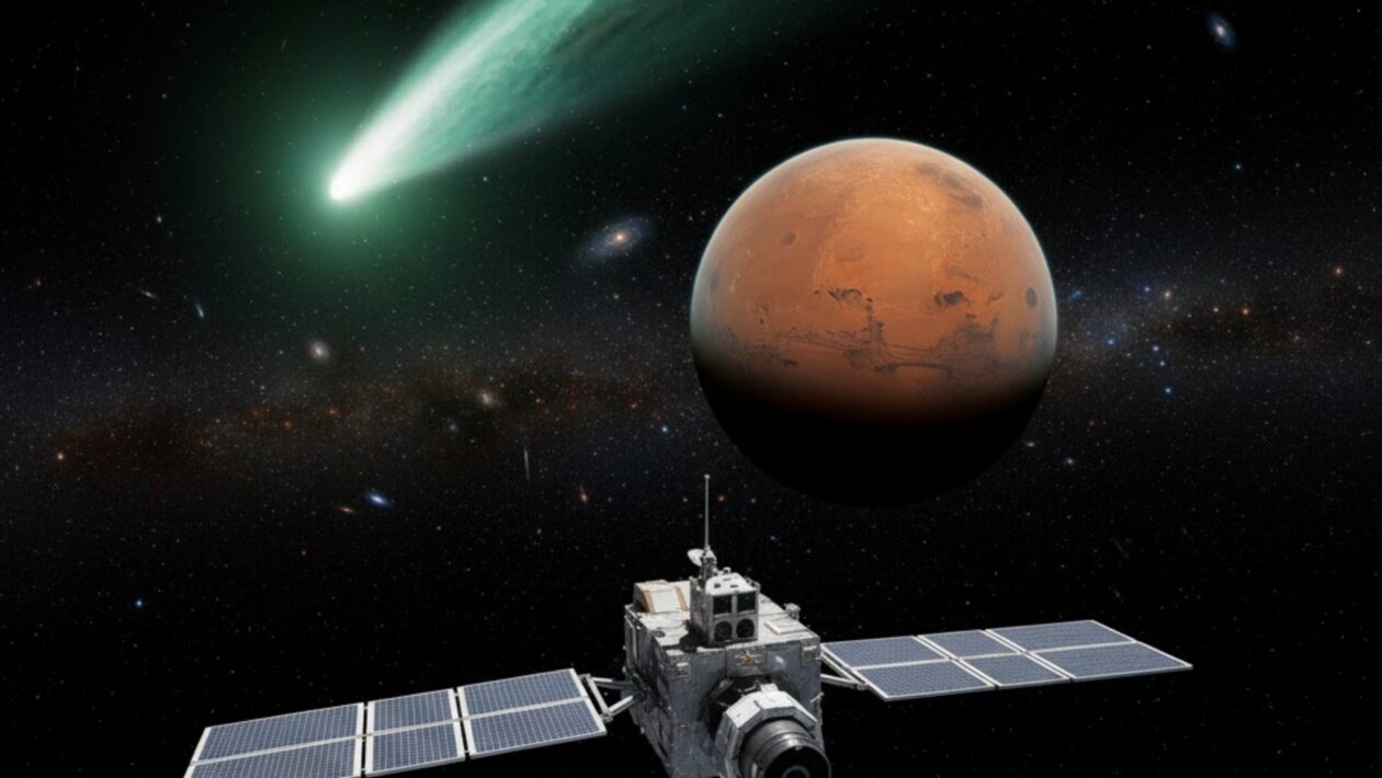 Observação em Marte redefine com precisão a trajetória do cometa 3I/ATLAS (Imagem: Gerada por IA/ Gemini)
