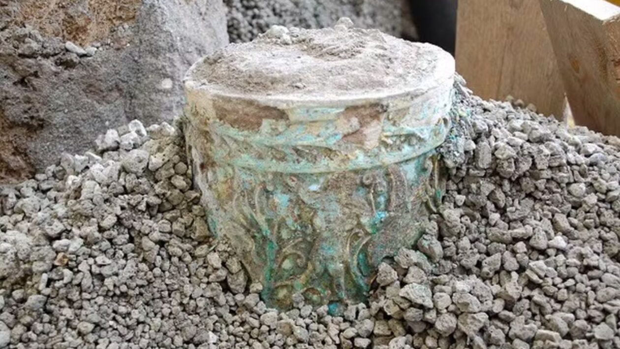 Vaso egípcio luxuoso encontrado em cozinha de Pompeia. (Foto: Divulgação / Parque Arqueológico da Pompeia)