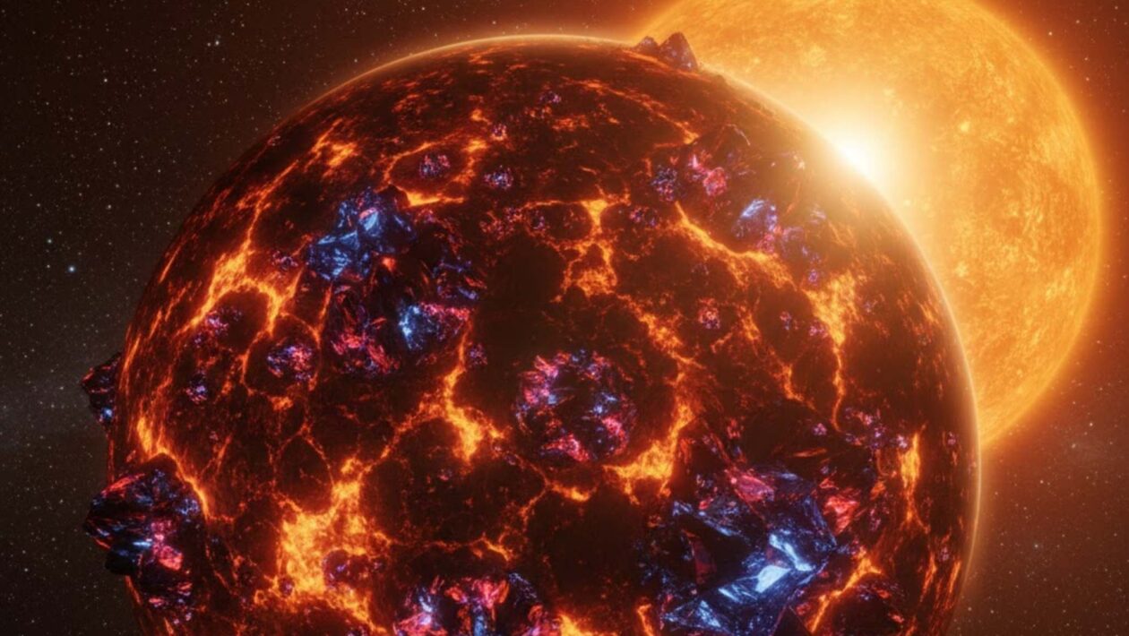 55 Cancri e um planeta de magma e cristais ultraduros a 2.400 °C (Imagem: Gerada por IA/ Gemini)
