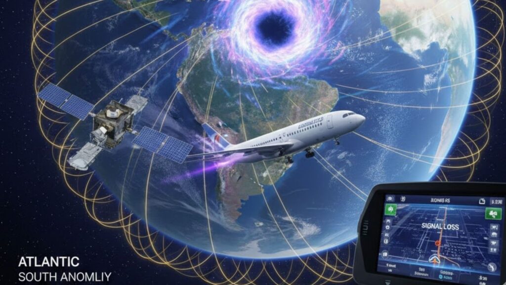 Campo magnético enfraquecido sobre o Brasil ameaça GPS e comunicações (Imagem: Fala Ciência via Gemini)