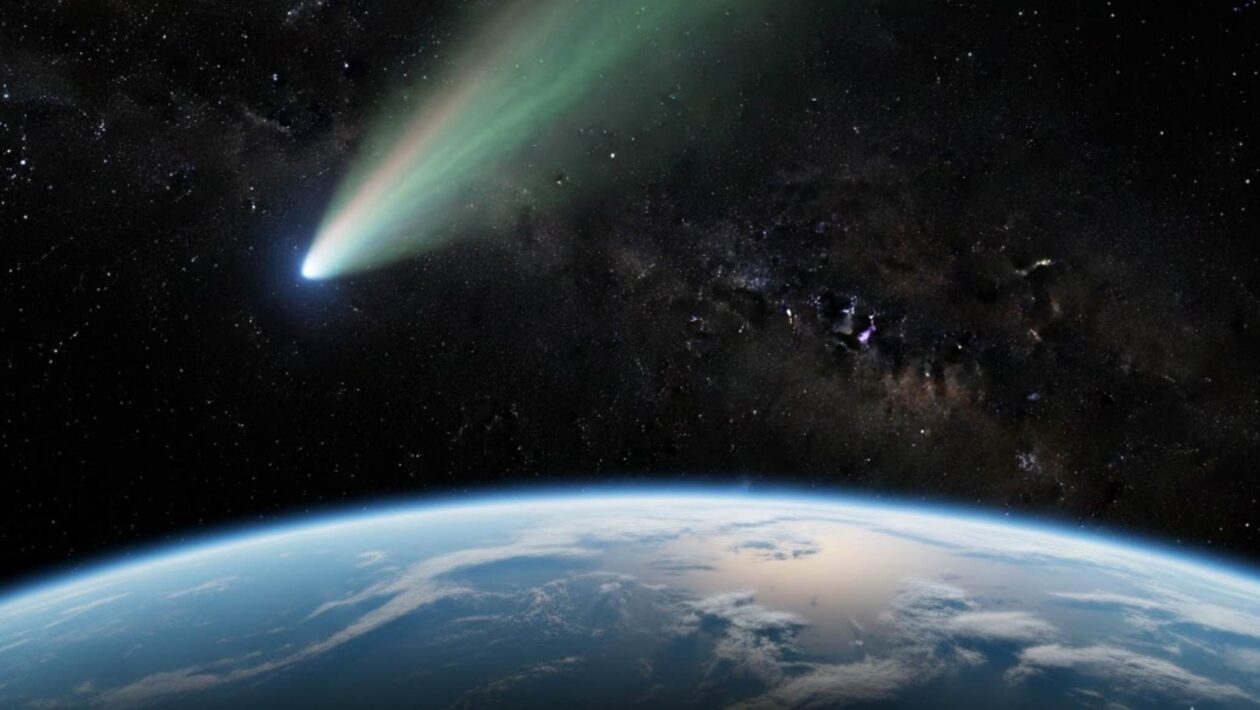 Cometa 3I/ATLAS passa perto da Terra sem risco e com valor científico. (Imagem: Gerada por IA/ Gemini)