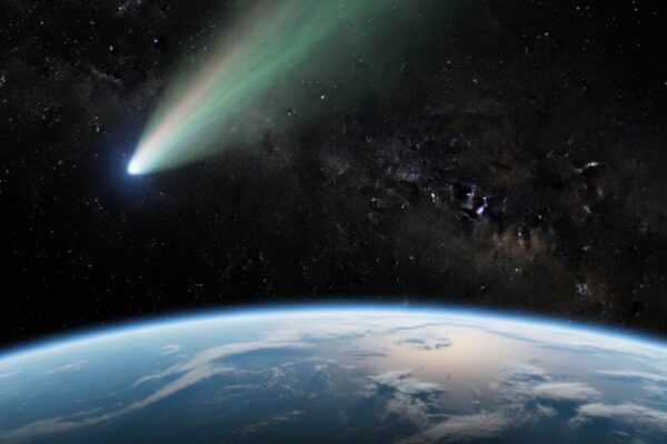 Cometa 3I/ATLAS passa perto da Terra sem risco e com valor científico. (Imagem: Gerada por IA/ Gemini)