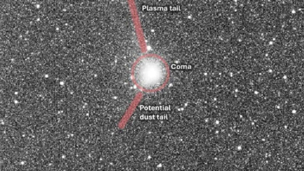 Imagem parcial revela atividade intensa do cometa interestelar (Imagem: ESA / Juice / NavCam / CC BY-SA 3.0 IGO)