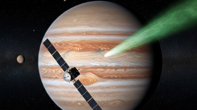 Europa Clipper captura imagens ultravioleta raras do cometa 3I/ATLAS (Imagem: Fala Ciência via Gemini)