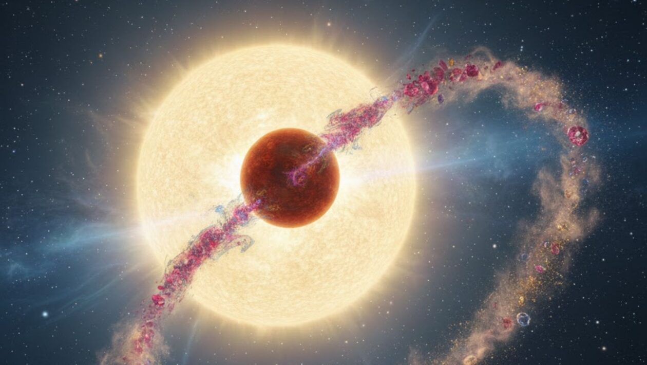 Exoplaneta Tylos revela cauda dupla e escape atmosférico extremo (Imagem: Fala Ciência via Gemini)