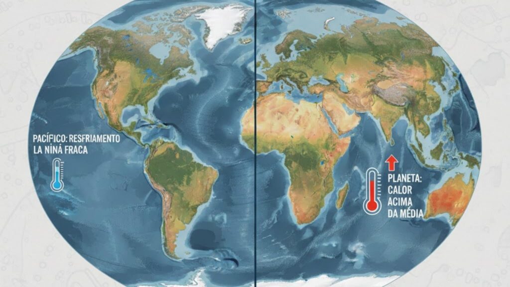 Clima instável à vista: resfriamento no Pacífico não impede calor. (Imagem: Gerada por IA/ Gemini)
