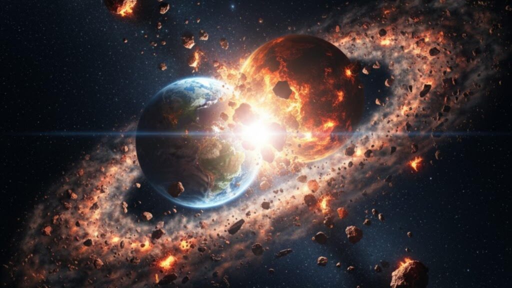 Isótopos lunares expõem como o impacto com Theia moldou a Terra (Imagem: Gerada por IA/ Gemini)