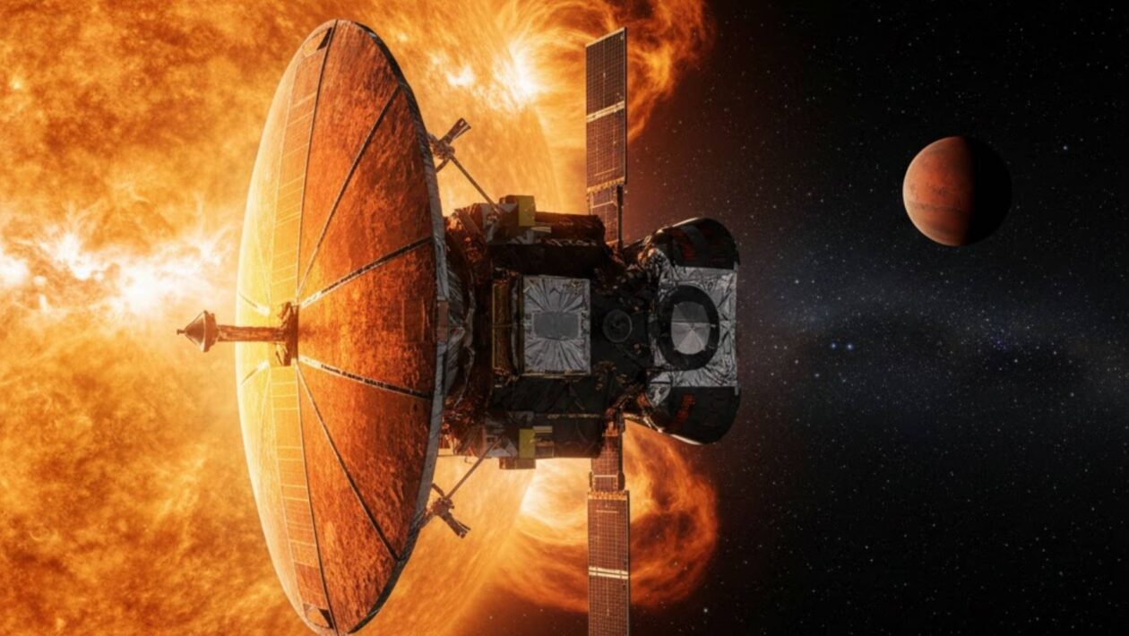 Sonda Parker revela material solar retornando ao Sol e reconfigurando campos (Imagem: Fala Ciência via Gemini)