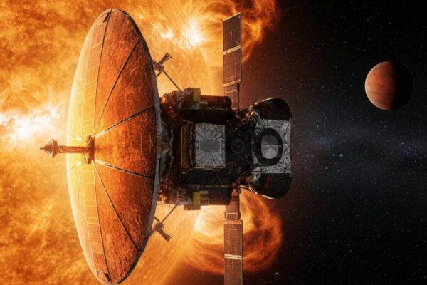 Sonda Parker revela material solar retornando ao Sol e reconfigurando campos (Imagem: Fala Ciência via Gemini)