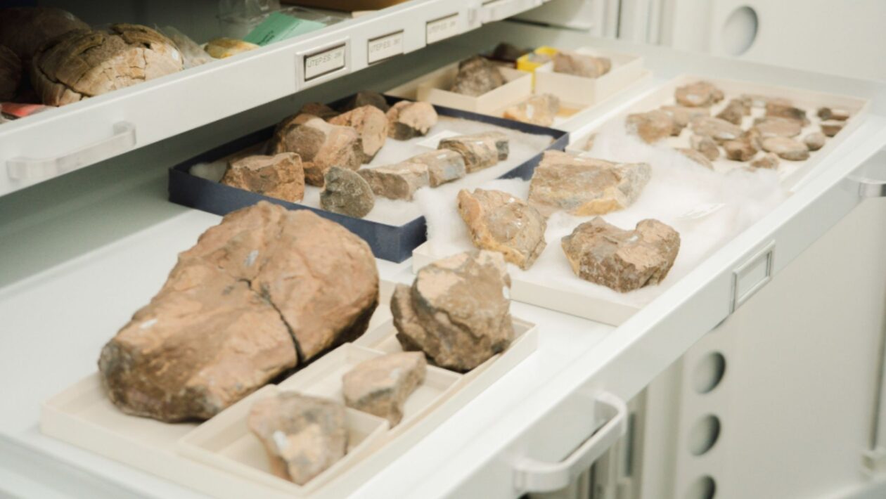 Fragmentos do Tenontosaurus aguardam nova análise científica. (Foto: Vitória Adler / UTEP)