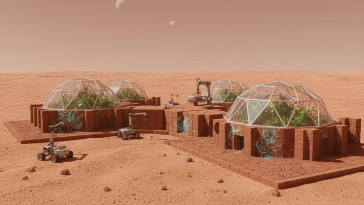 Microrganismos podem transformar o solo marciano em blocos resistentes (Imagem: Gerada por IA/ Gemini)