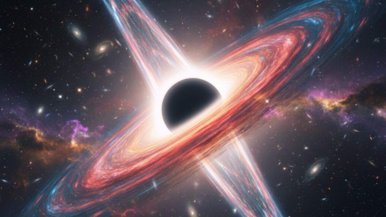 Buraco negro expulsa matéria a 20% da velocidade da luz (Imagem: Gerada por IA/ Gemini)