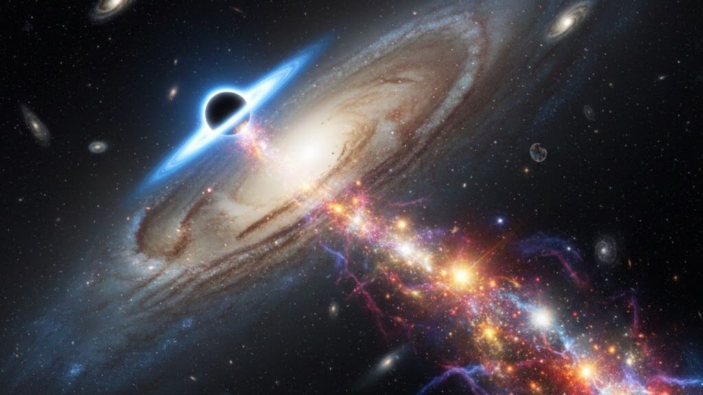 JWST confirma primeiro buraco negro errante em galáxia distante. (Imagem: Fala Ciência via Gemini)
