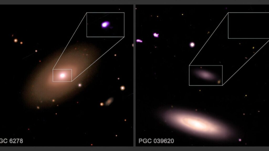 Estudo da NASA revela déficit de buracos negros em galáxias anãs (Imagem: Raios X: NASA/CXC/SAO/F. Zou et al.)