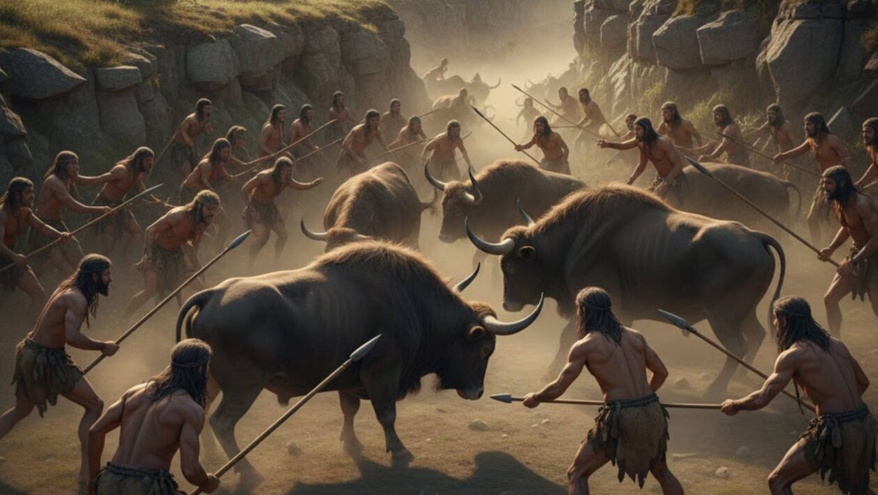 Auroques abatidos revelam como a cooperação moldou nossa evolução. (Imagem: Gerada por IA/ Gemini)