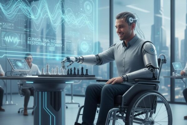 Controle mental: chip Neuralink move braços robóticos com precisão (Imagem: Gerada por IA/ Gemini)