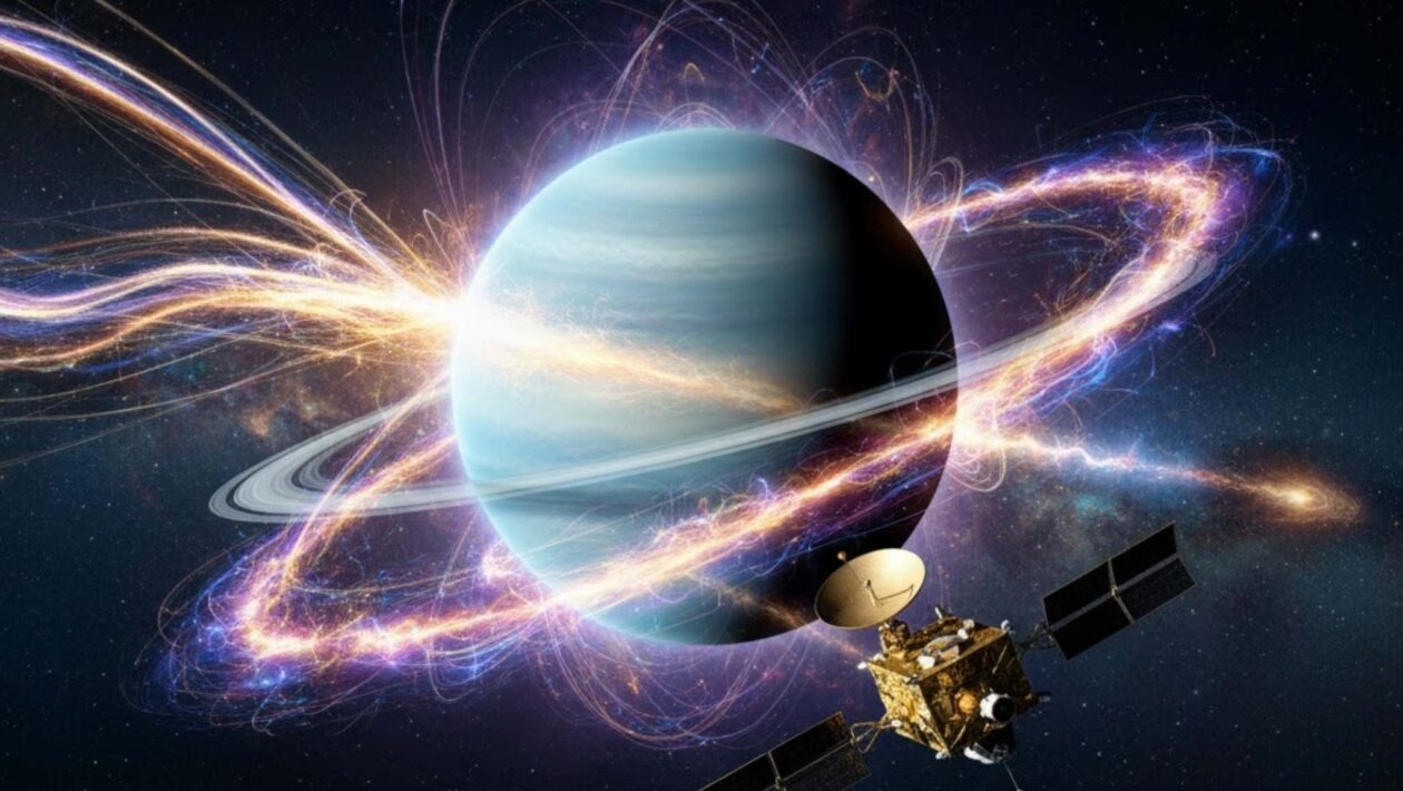Tempestade solar pode explicar cinturão de elétrons extremo em Urano (Imagem: Gerada por IA/ Gemini)