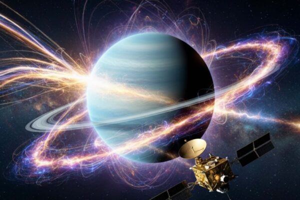 Tempestade solar pode explicar cinturão de elétrons extremo em Urano (Imagem: Gerada por IA/ Gemini)
