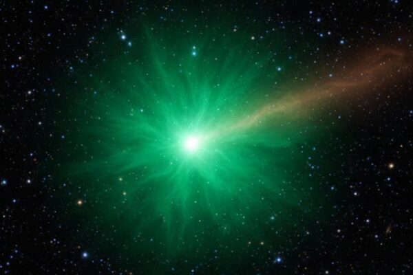 Cometa 3I/ATLAS exibe brilho esverdeado em imagens do Gemini Norte (Imagem: Fala Ciência via Gemini)