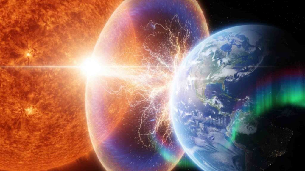 Tempestade solar intensa pode afetar comunicações na Terra (Imagem: Gerada por IA/ Gemini)
