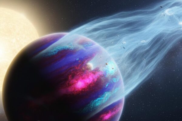 Webb flagra hélio escapando em nuvem gigante do exoplaneta WASP-107b (Imagem: Gerada por IA/ Gemini)