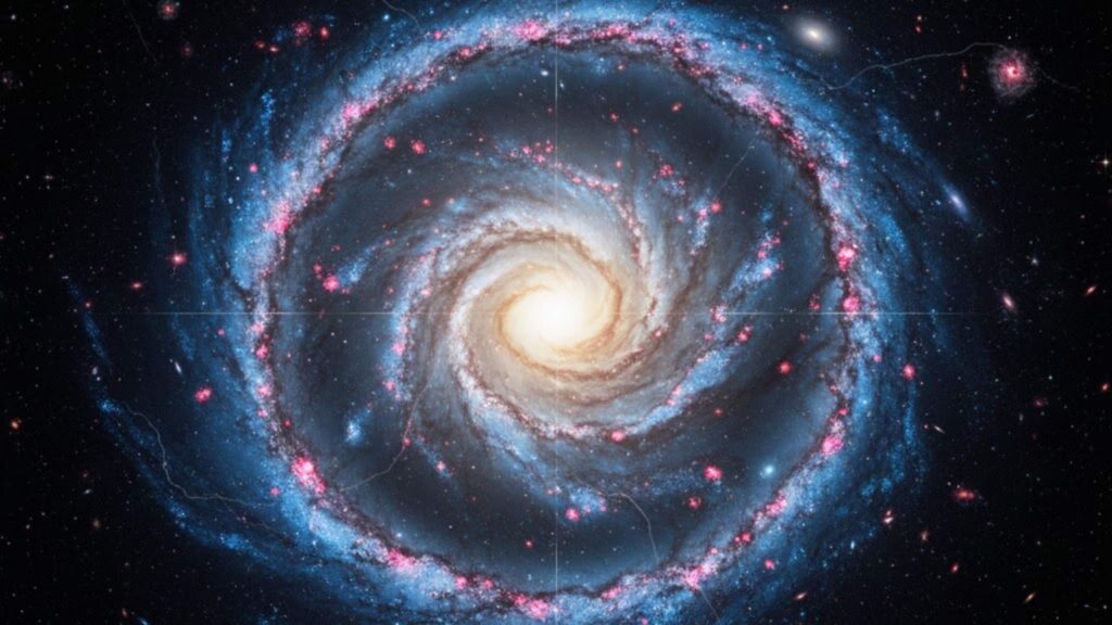 Estrutura espiral gigante surgiu quando o cosmos tinha 1,5 bilhão de anos. (Imagem: Gerada por IA/ Gemini)
