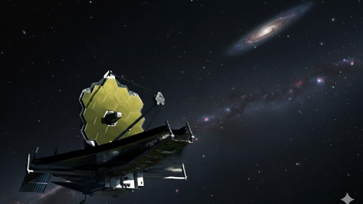 Galáxias alongadas vistas pelo James Webb podem revelar a matéria escura (Imagem: Fala Ciência via Gemini)