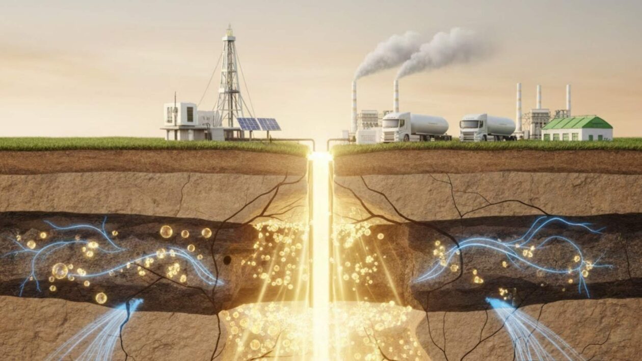 Hidrogênio natural pode estar escondido em reservas gigantes no subsolo (Imagem: Fala Ciência via Gemini)