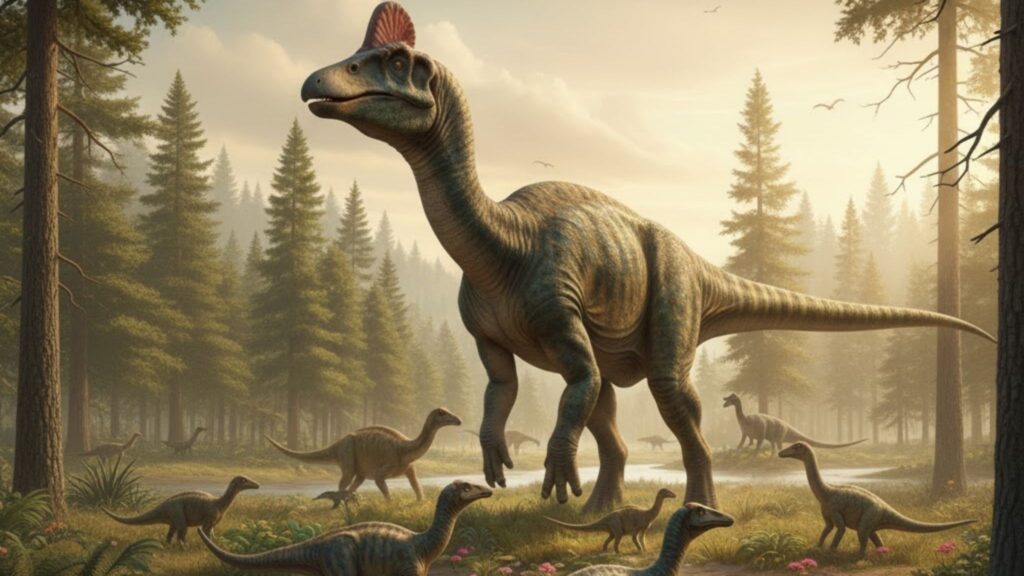 Ahshiselsaurus wimani redesenha a evolução dos hadrossauros. (Foto: Gerada por IA via Gemini)