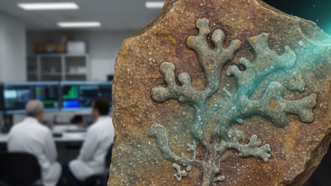 Fóssil de MS revela um dos primeiros líquens da Terra. (Foto: Gerada por IA via Gemini)