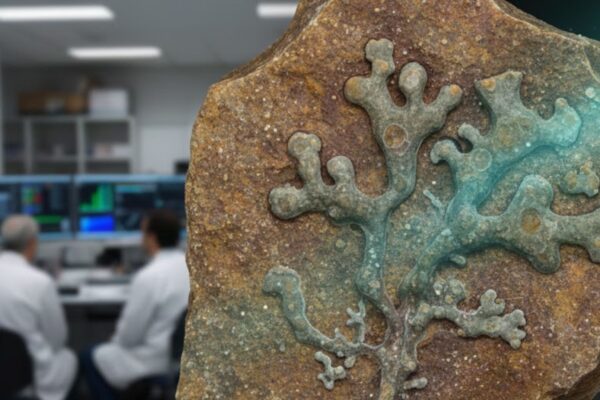 Fóssil de MS revela um dos primeiros líquens da Terra. (Foto: Gerada por IA via Gemini)