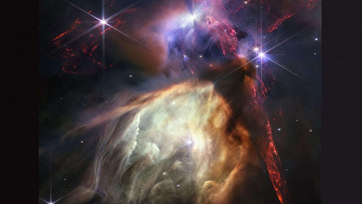 Radiação ultravioleta inesperada envolve protoestrelas jovens em Ofiúco (Imagem: NASA, ESA, CSA, STScI)