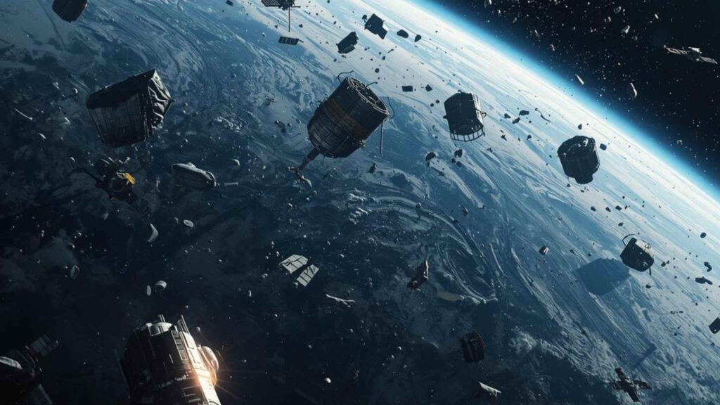 Economia circular no espaço reduz detritos e cria novas oportunidades. (Imagem: Gerada por IA/ Canva)
